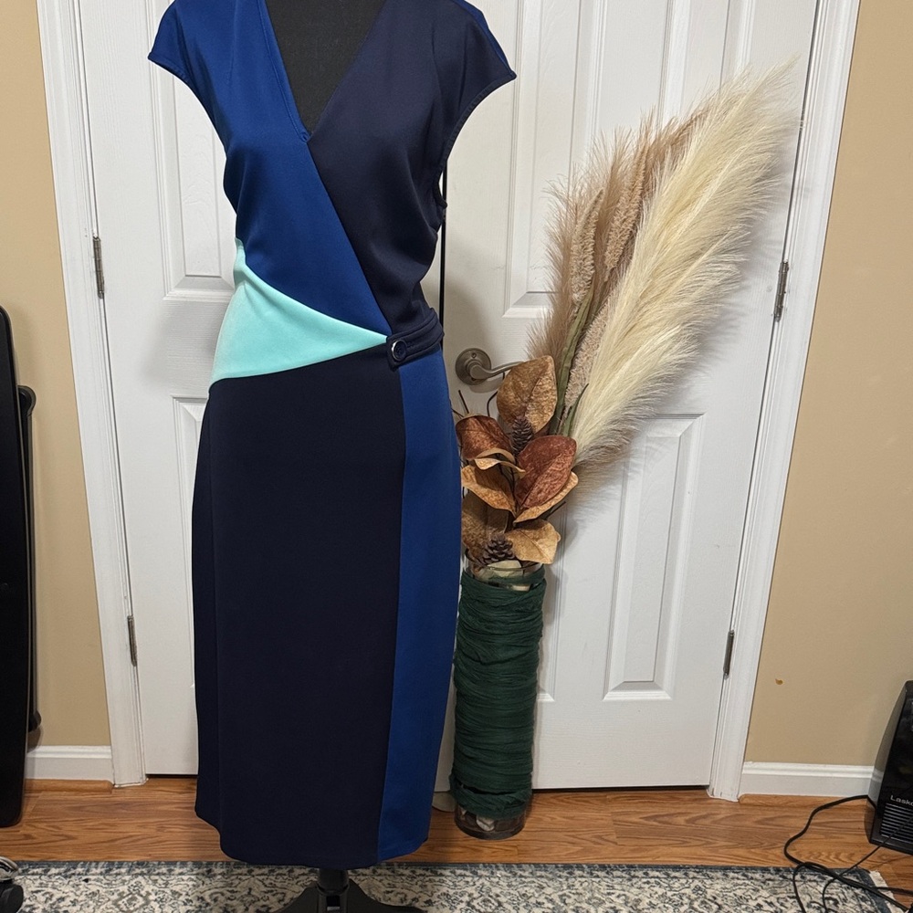 New York & Company Navy and Aqua Midi Dress